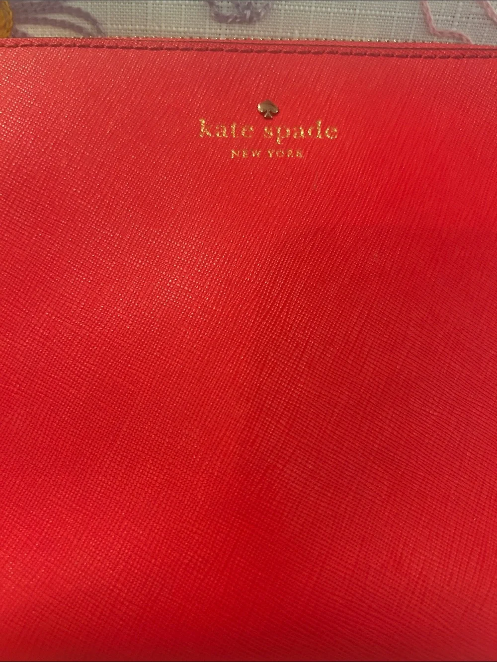 kate spade bright pink Saffiano leather cosmetic pouch